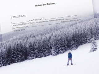 snowboarder on the slopes with waiver superimposed