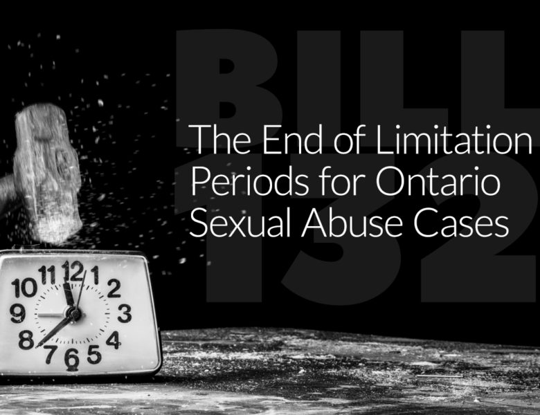 Hammer breaking a clock with text: The End of Limitation Periods for Ontario Sexual Abuse Cases