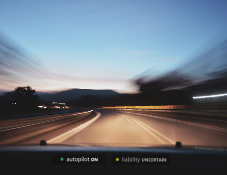 windshield HUD displays autopilot ON, liability uncertain