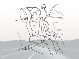 An illustration of a child seated in a car seat