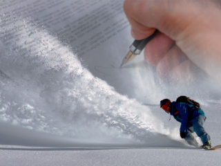 waiver superimposed on snowboarder's wake
